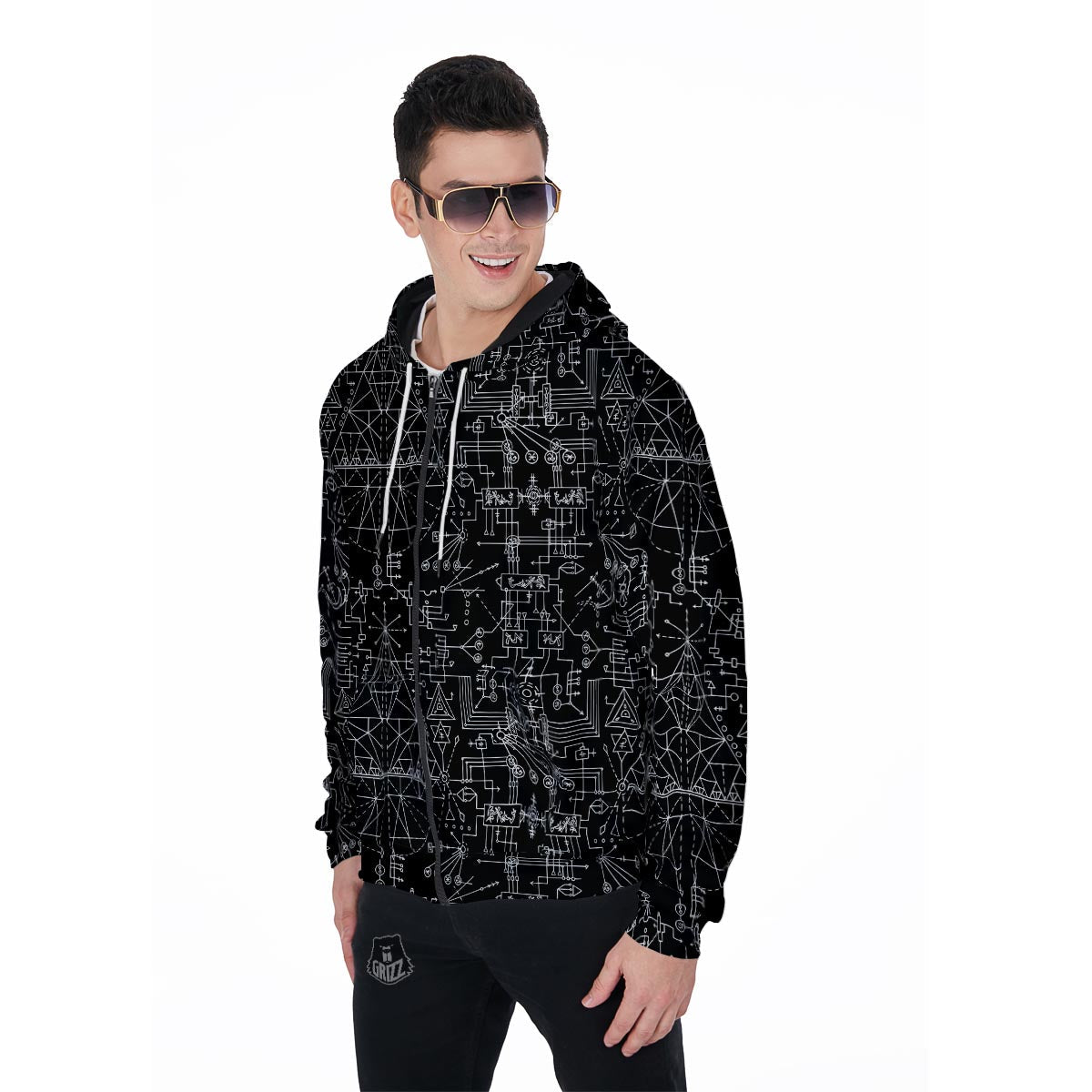 Witch Symbol Gothic Men's Zip Up Hoodie-grizzshop