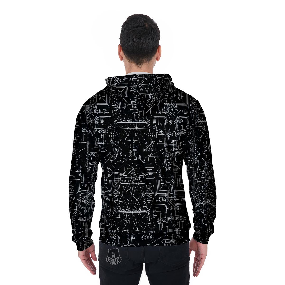 Witch Symbol Gothic Men's Zip Up Hoodie-grizzshop