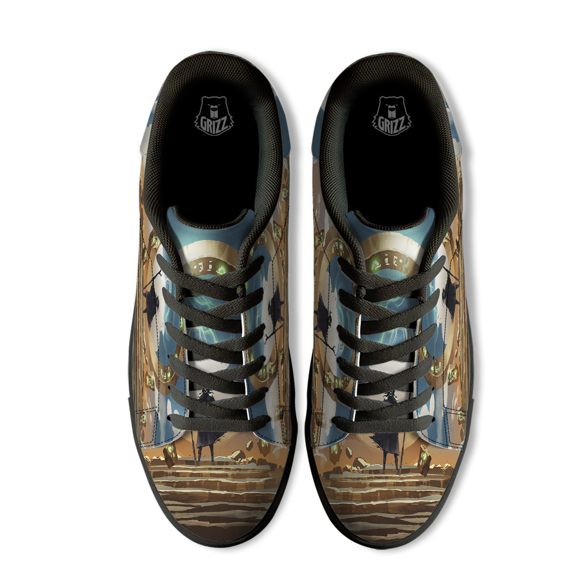 Wizard And Gate Print Black Low Top Sneakers-grizzshop