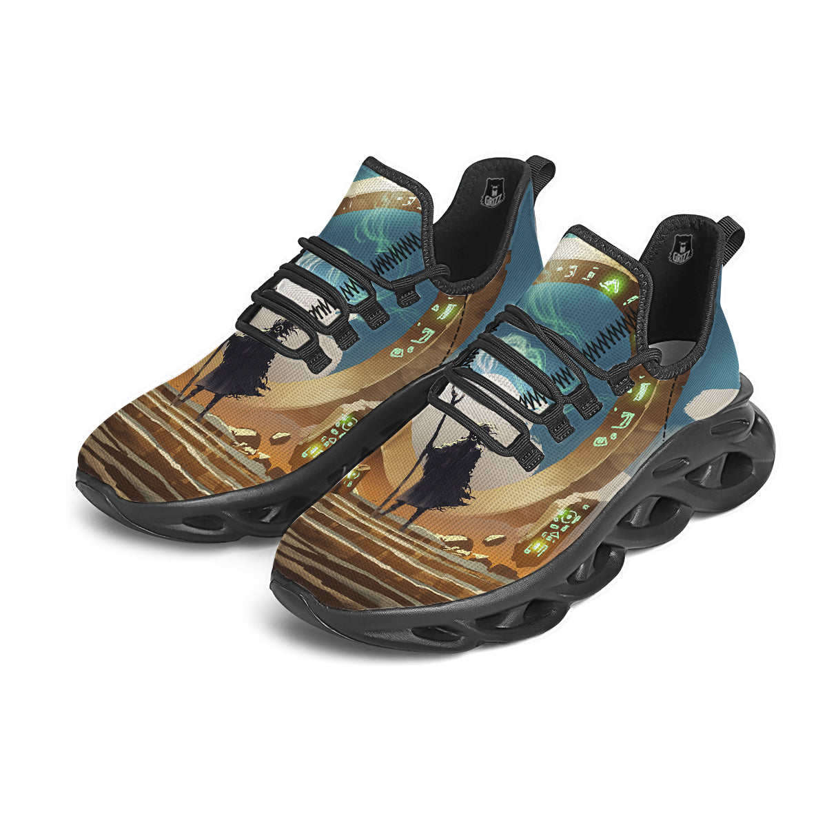Wizard And Gate Print Black Running Shoes-grizzshop