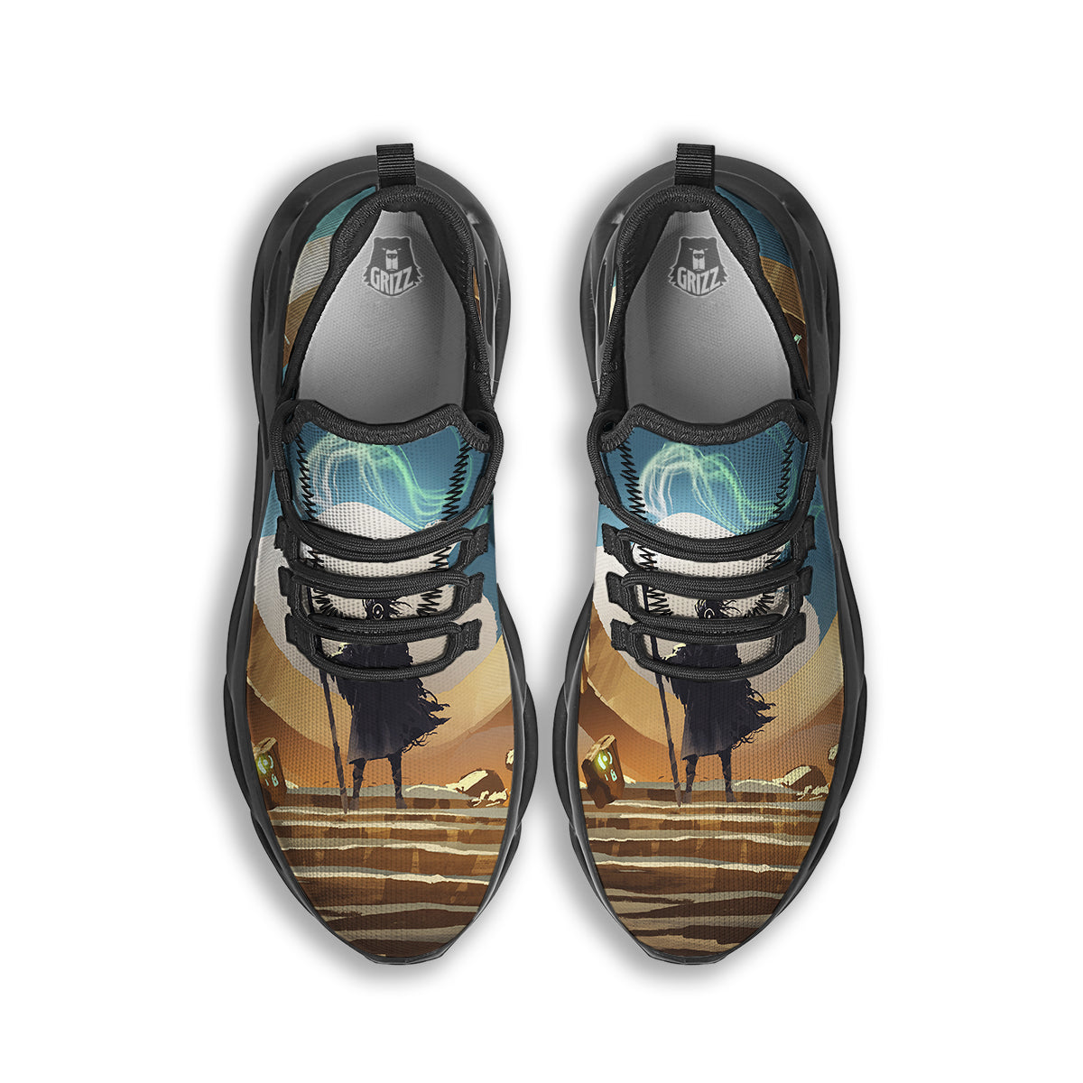 Wizard And Gate Print Black Running Shoes-grizzshop