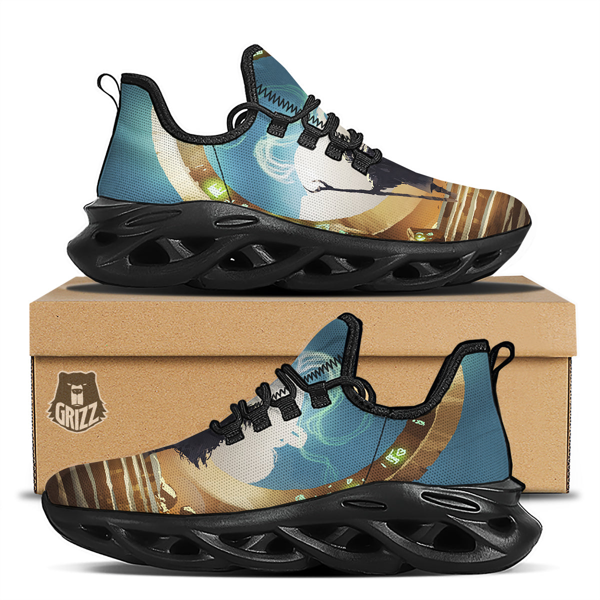 Wizard And Gate Print Black Running Shoes-grizzshop