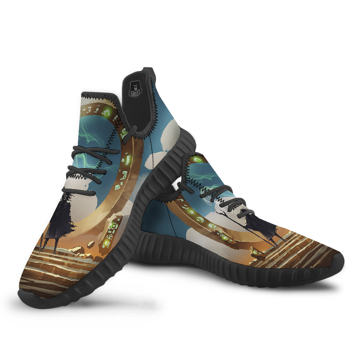 Wizard And Gate Print Black Walking Shoes-grizzshop