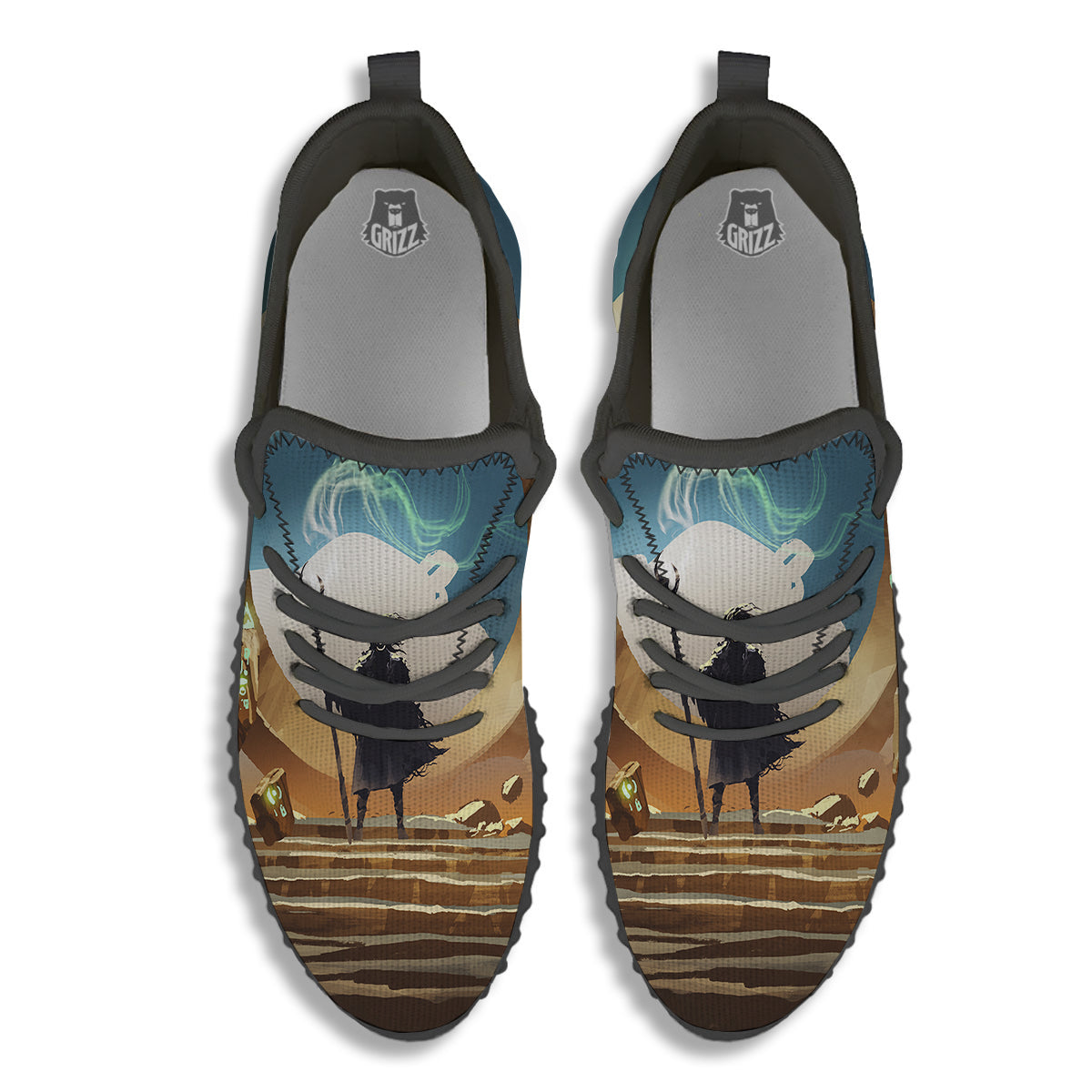 Wizard And Gate Print Black Walking Shoes-grizzshop