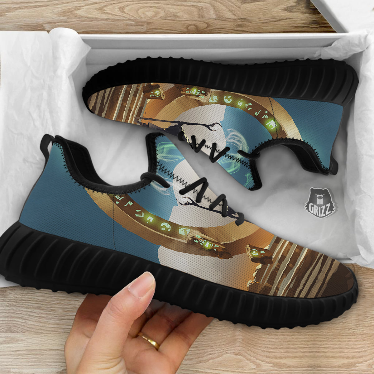 Wizard And Gate Print Black Walking Shoes-grizzshop