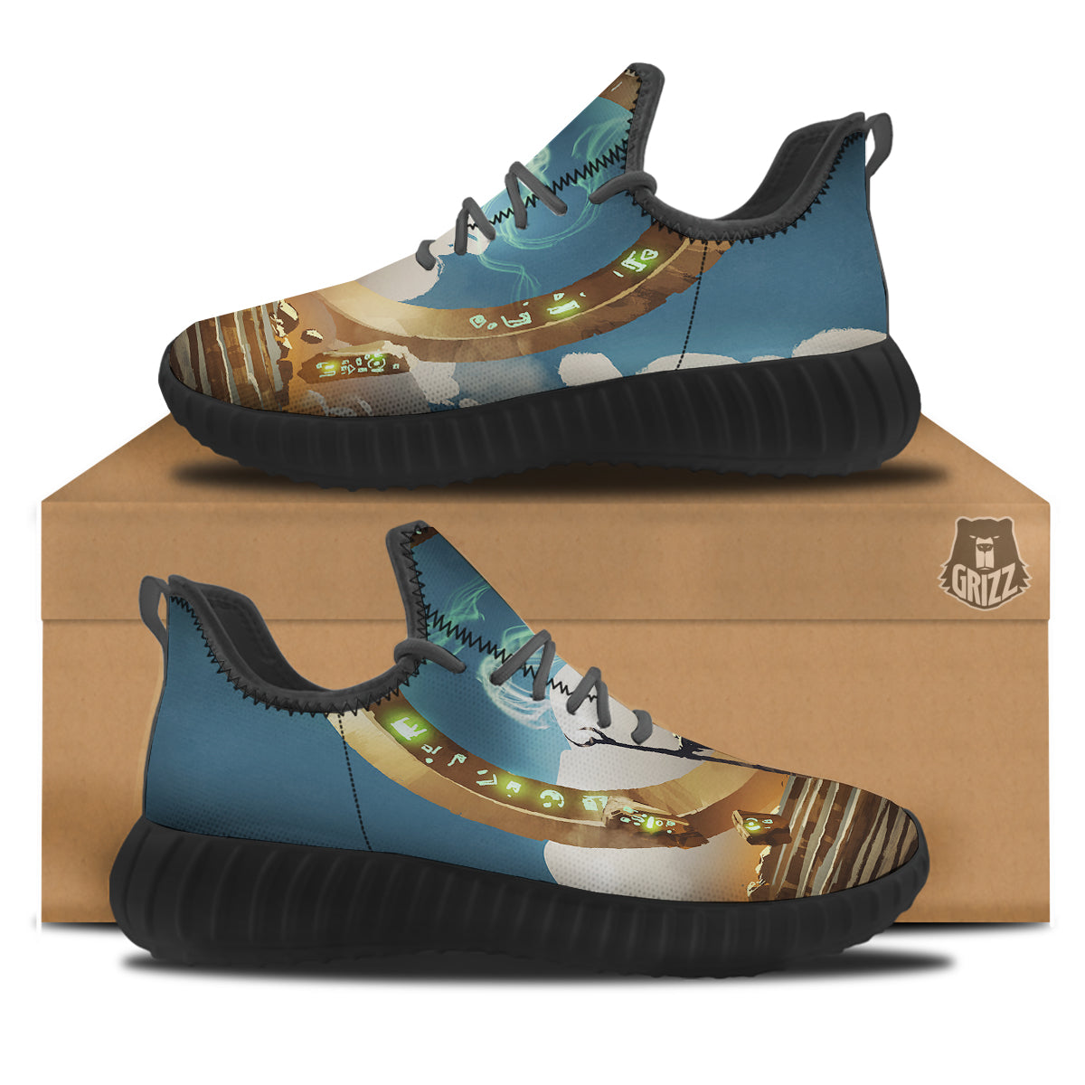 Wizard And Gate Print Black Walking Shoes-grizzshop