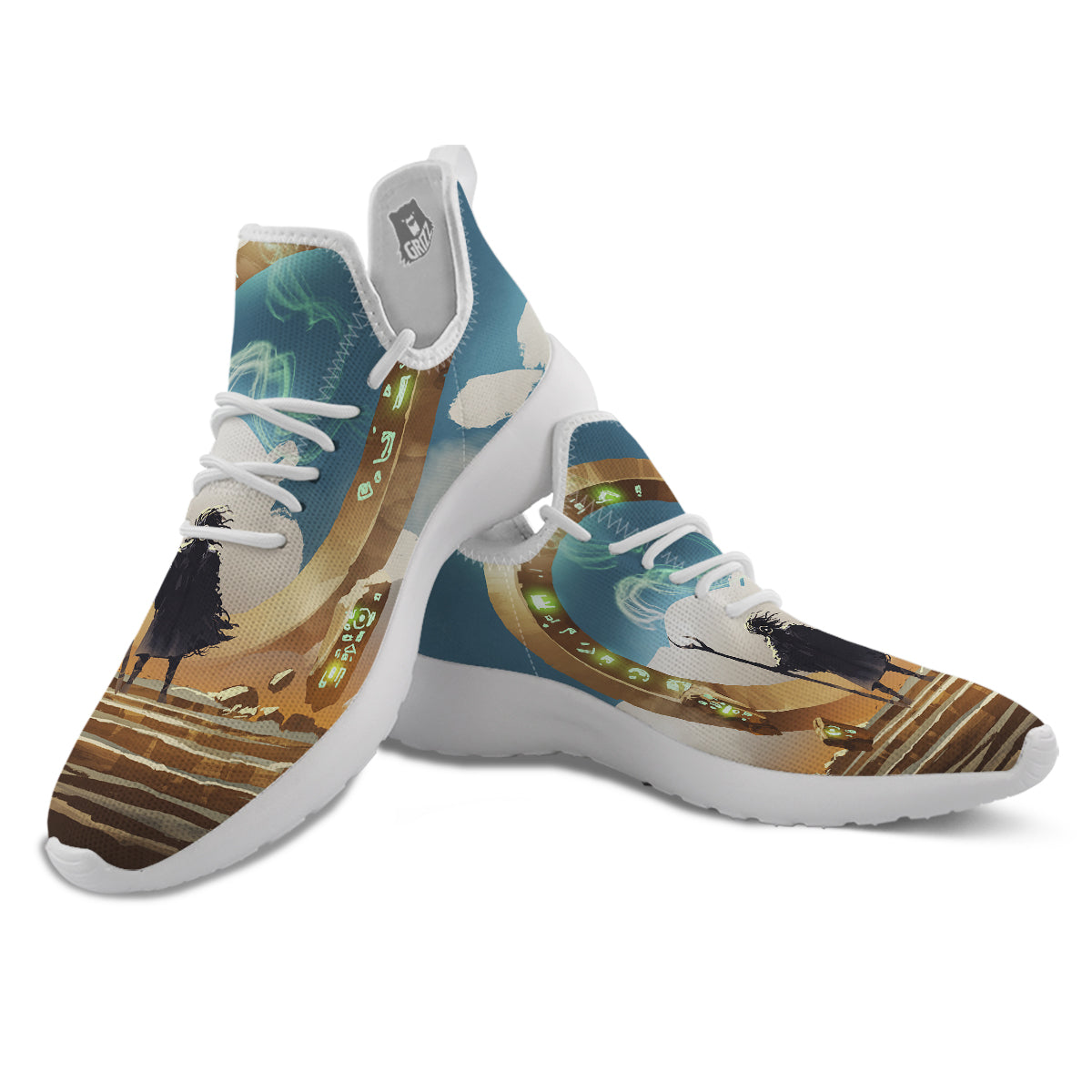 Wizard And Gate Print White Athletic Shoes-grizzshop