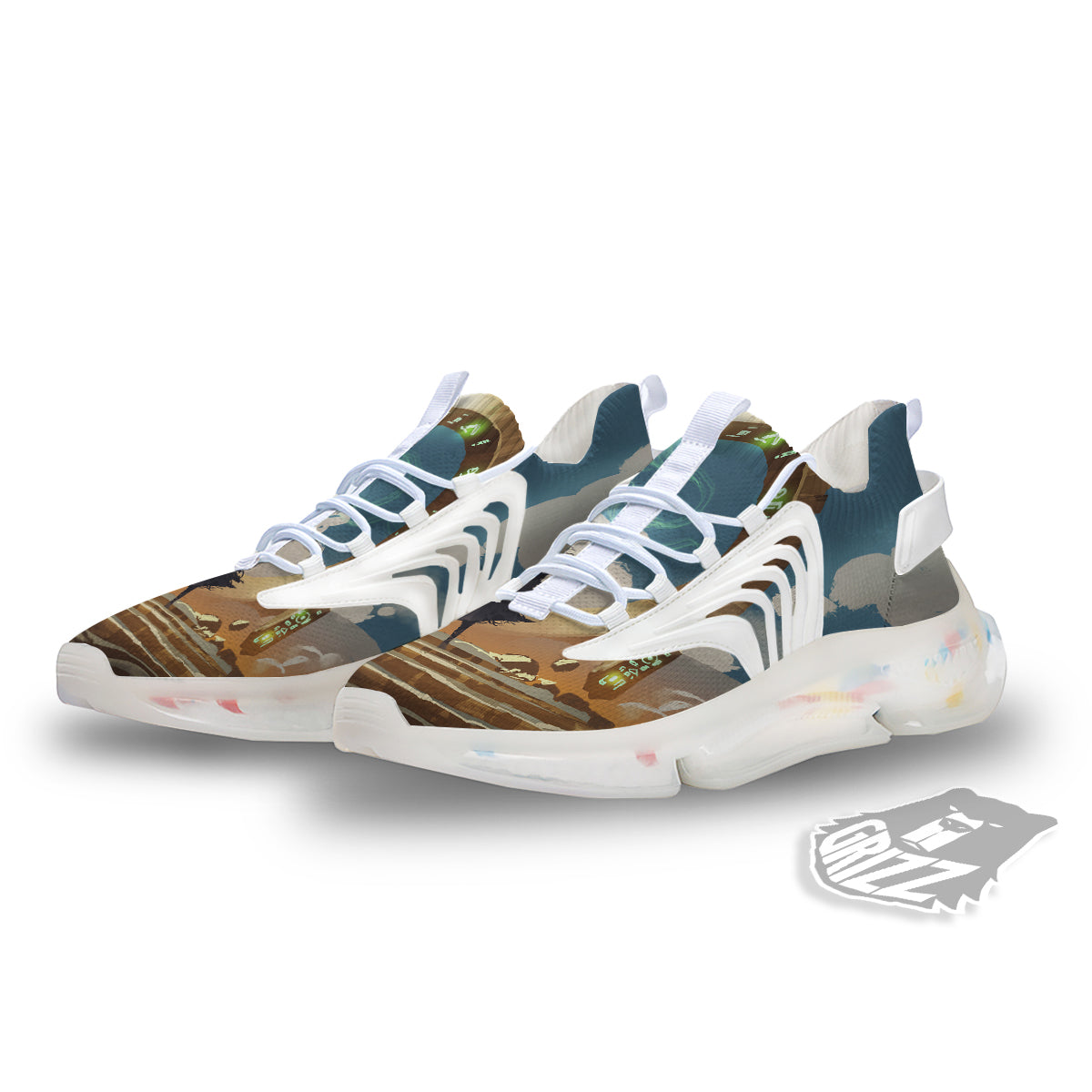 Wizard And Gate Print White Gym Shoes-grizzshop