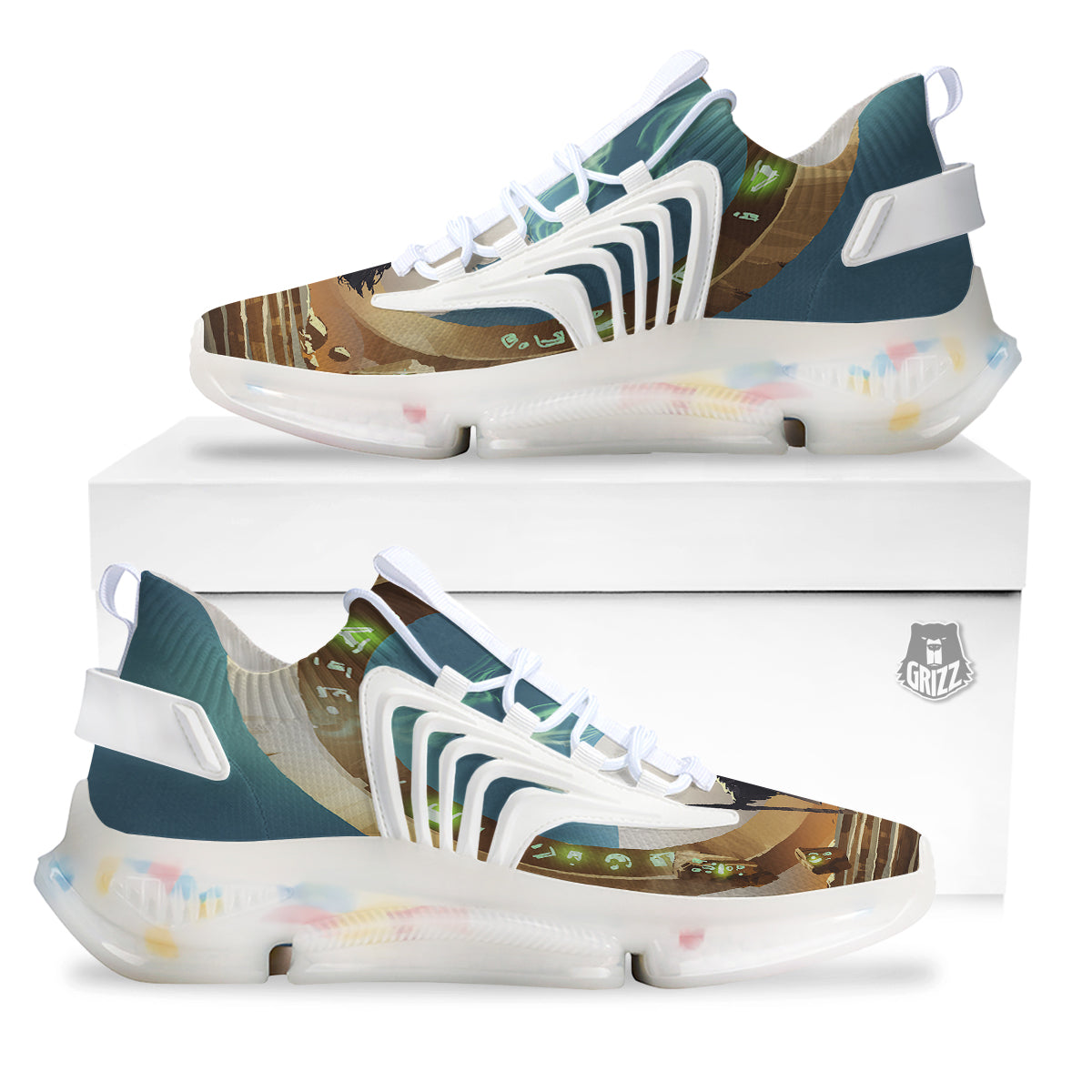 Wizard And Gate Print White Gym Shoes-grizzshop