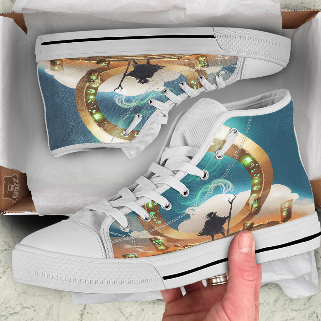 Wizard And Gate Print White High Top Shoes-grizzshop