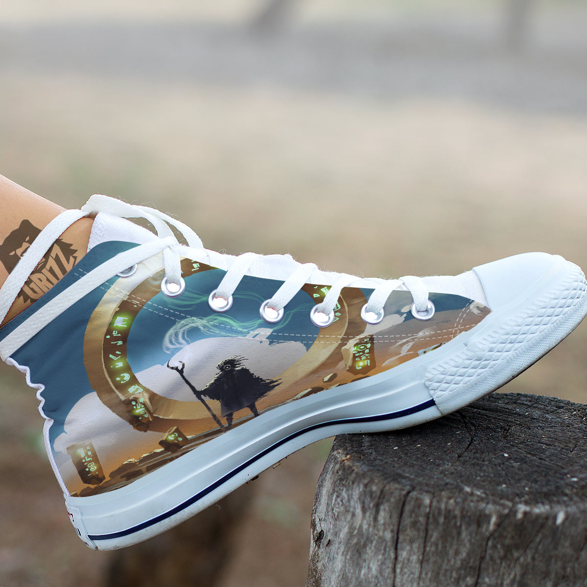 Wizard And Gate Print White High Top Shoes-grizzshop