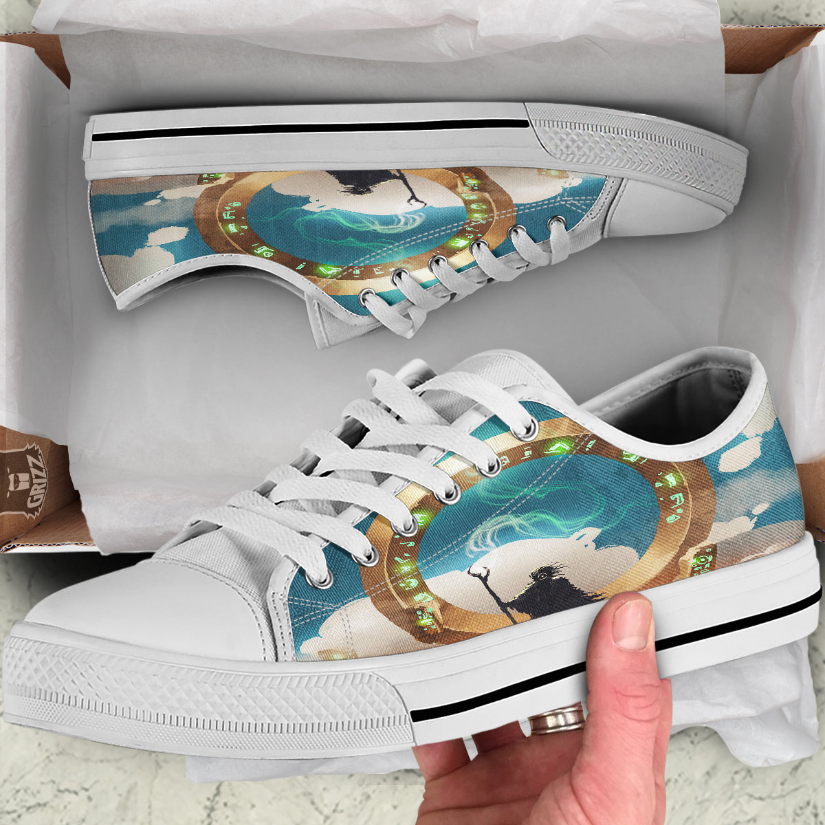 Wizard And Gate Print White Low Top Shoes-grizzshop