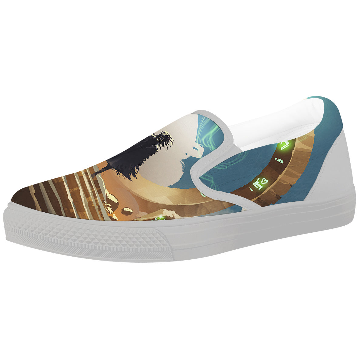 Wizard And Gate Print White Slip On Shoes-grizzshop