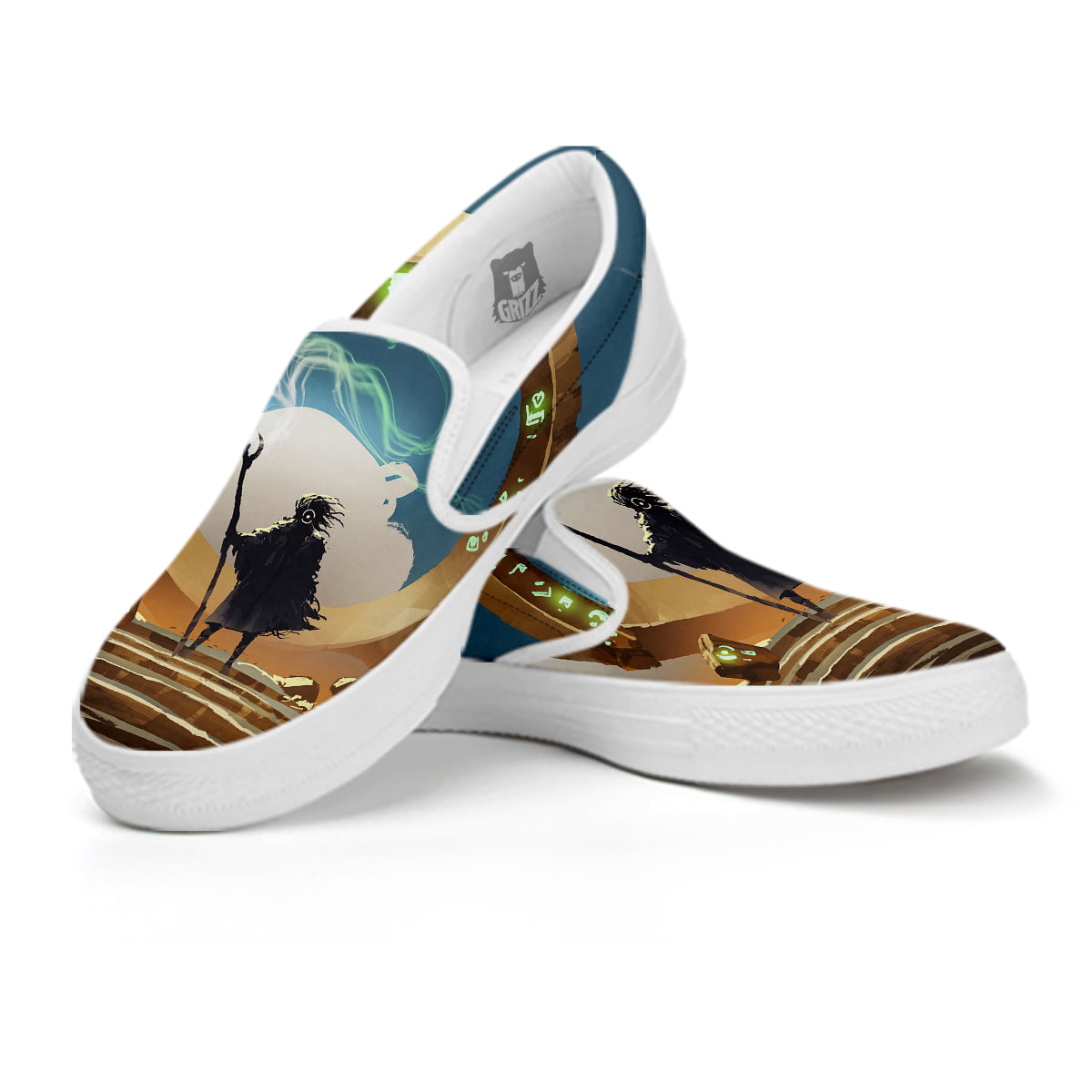 Wizard And Gate Print White Slip On Shoes-grizzshop