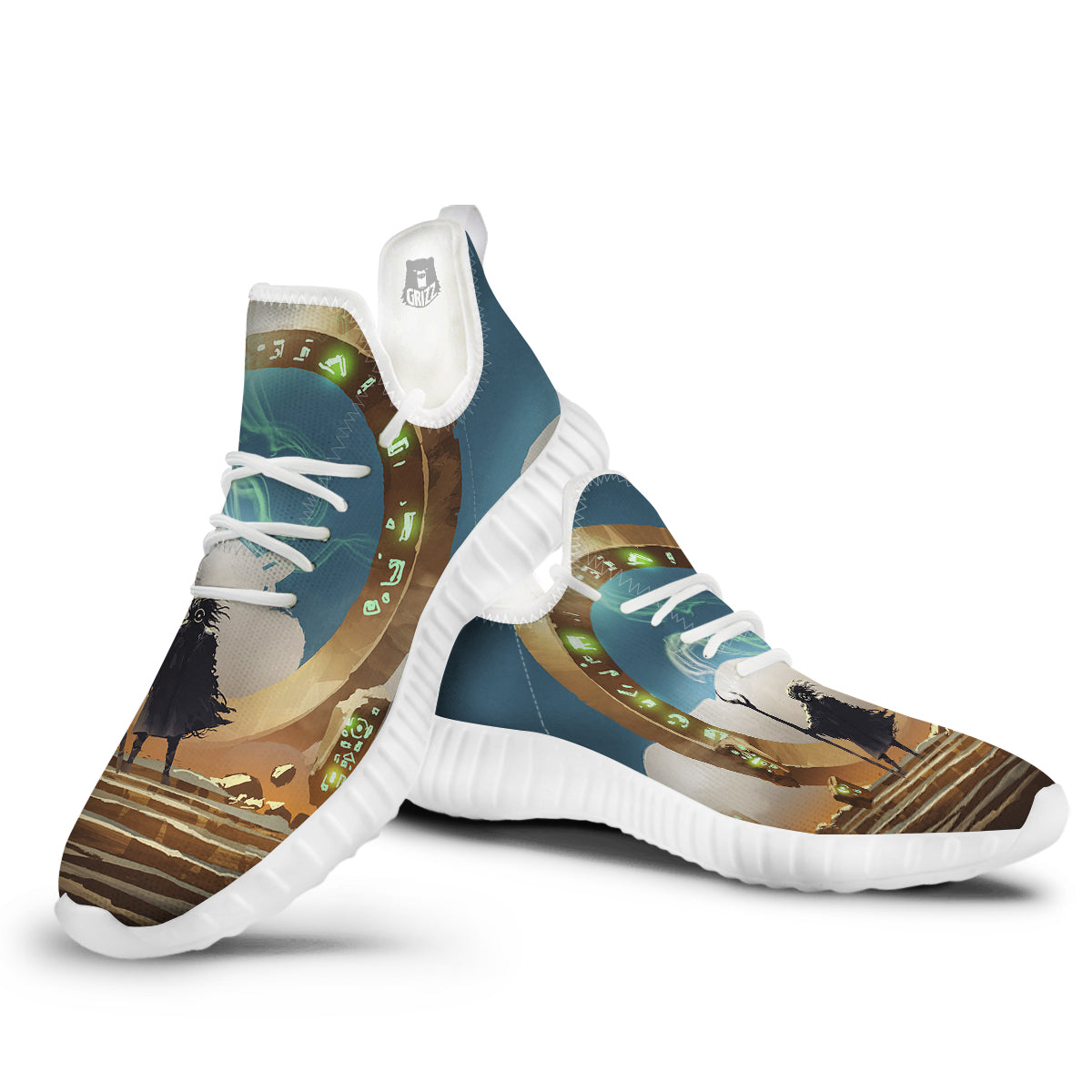 Wizard And Gate Print White Walking Shoes-grizzshop