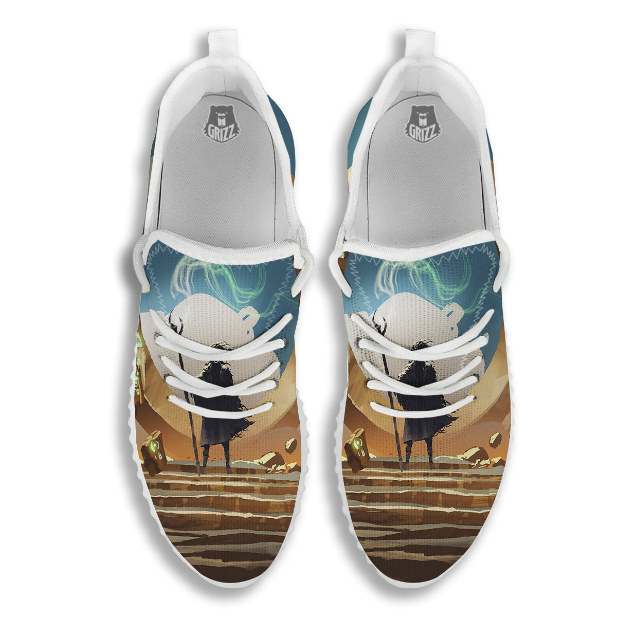 Wizard And Gate Print White Walking Shoes-grizzshop