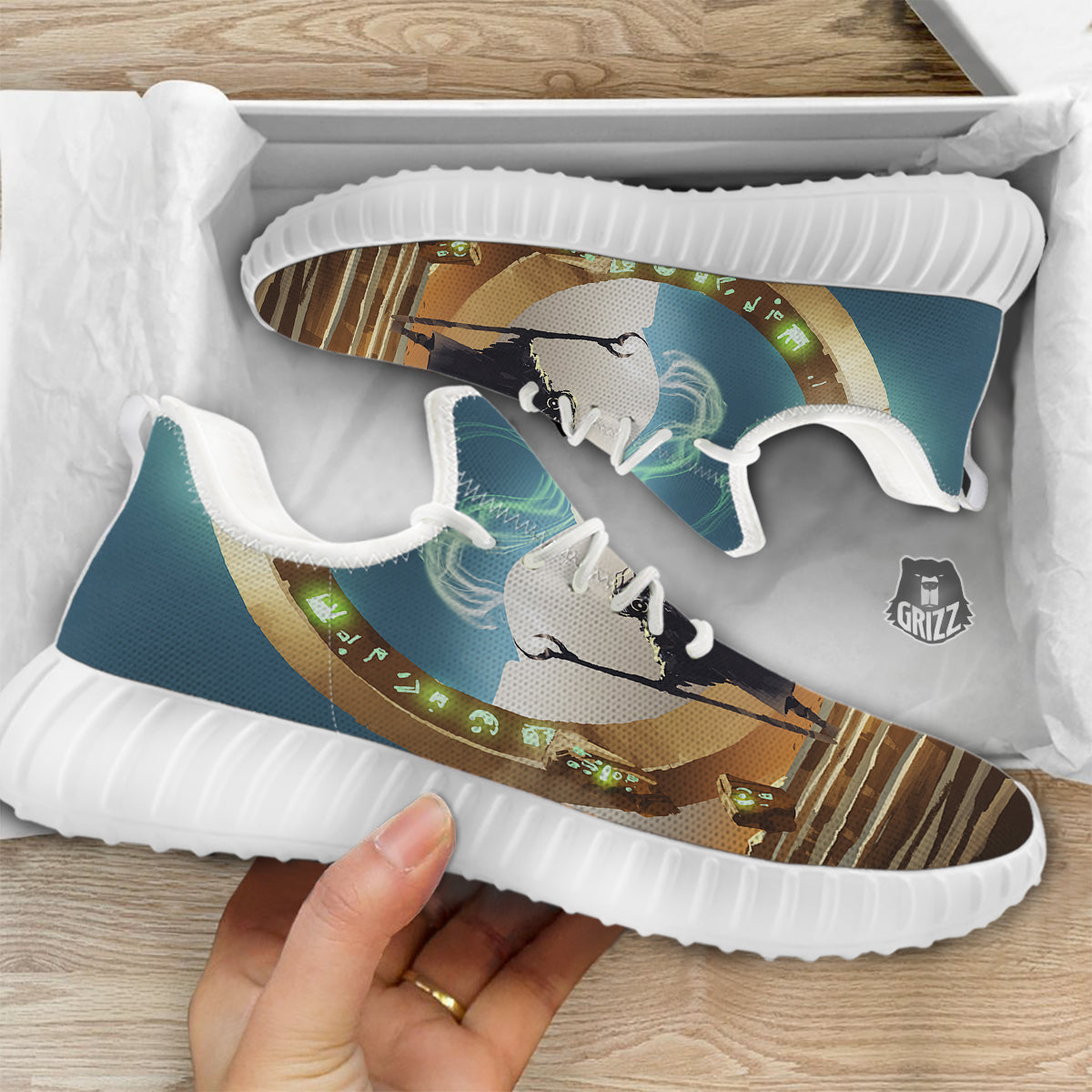 Wizard And Gate Print White Walking Shoes-grizzshop