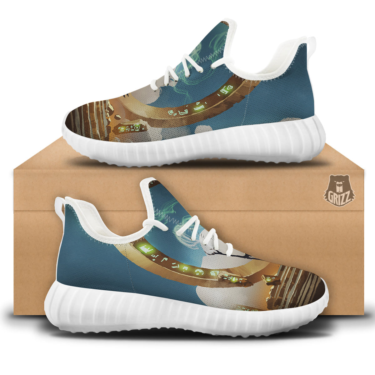 Wizard And Gate Print White Walking Shoes-grizzshop