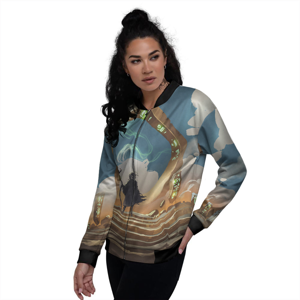 Wizard And Gate Print Women's Bomber Jacket-grizzshop