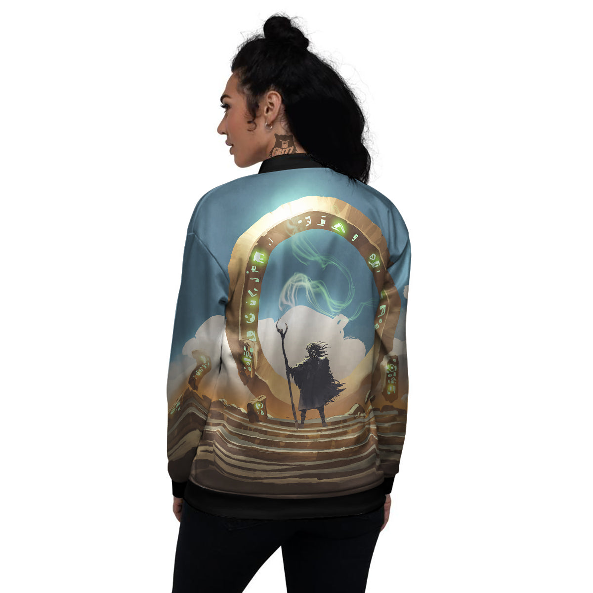 Wizard And Gate Print Women's Bomber Jacket-grizzshop