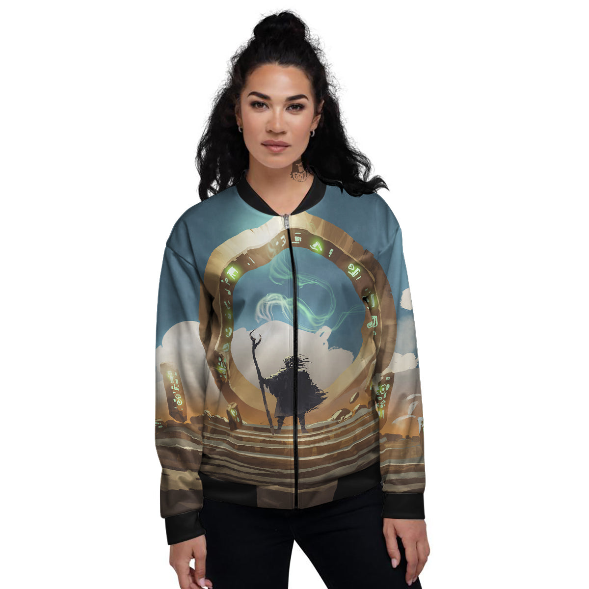 Wizard And Gate Print Women's Bomber Jacket-grizzshop