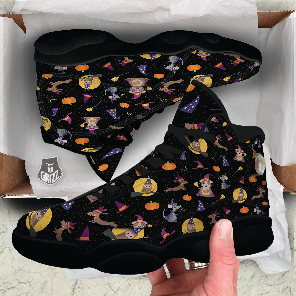 Wizard Animal Print Pattern Black Basketball Shoes-grizzshop