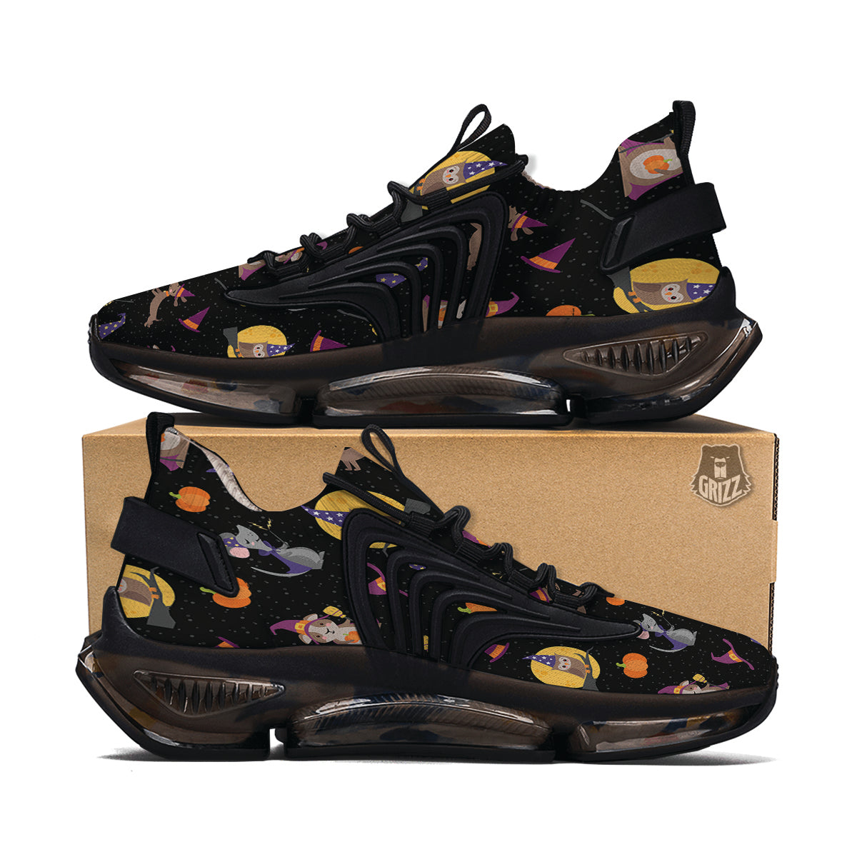Wizard Animal Print Pattern Black Gym Shoes-grizzshop