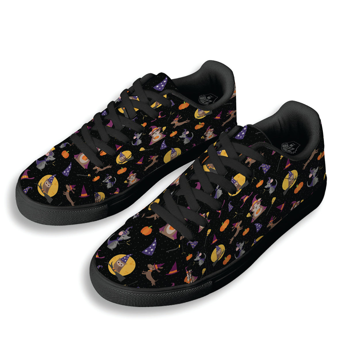 Wizard Animal Print Pattern Black Low Top Sneakers-grizzshop