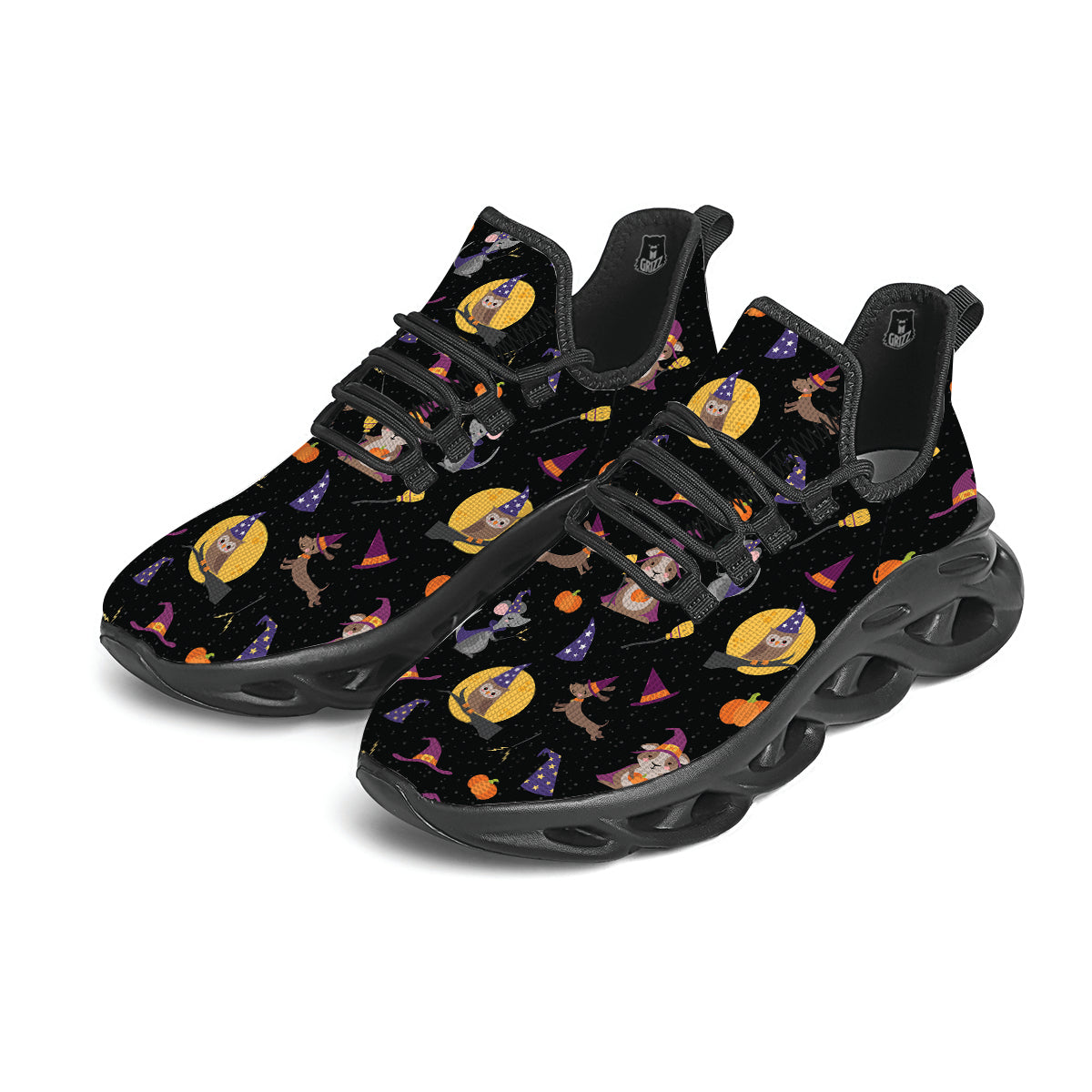 Wizard Animal Print Pattern Black Running Shoes-grizzshop