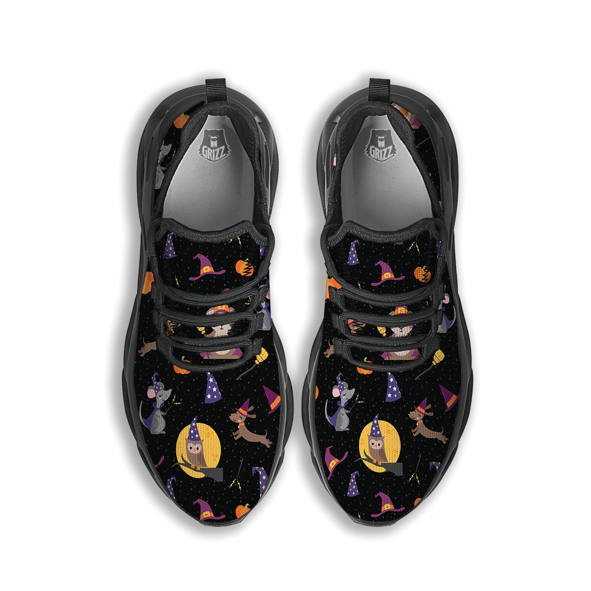 Wizard Animal Print Pattern Black Running Shoes-grizzshop