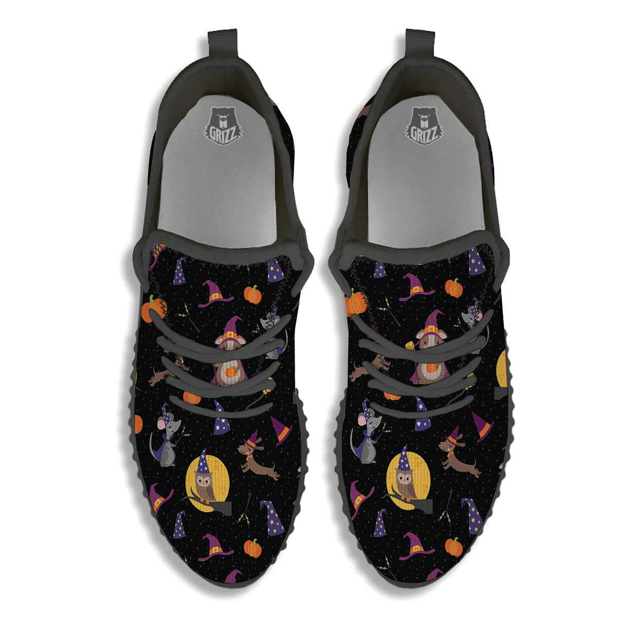Wizard Animal Print Pattern Black Walking Shoes-grizzshop