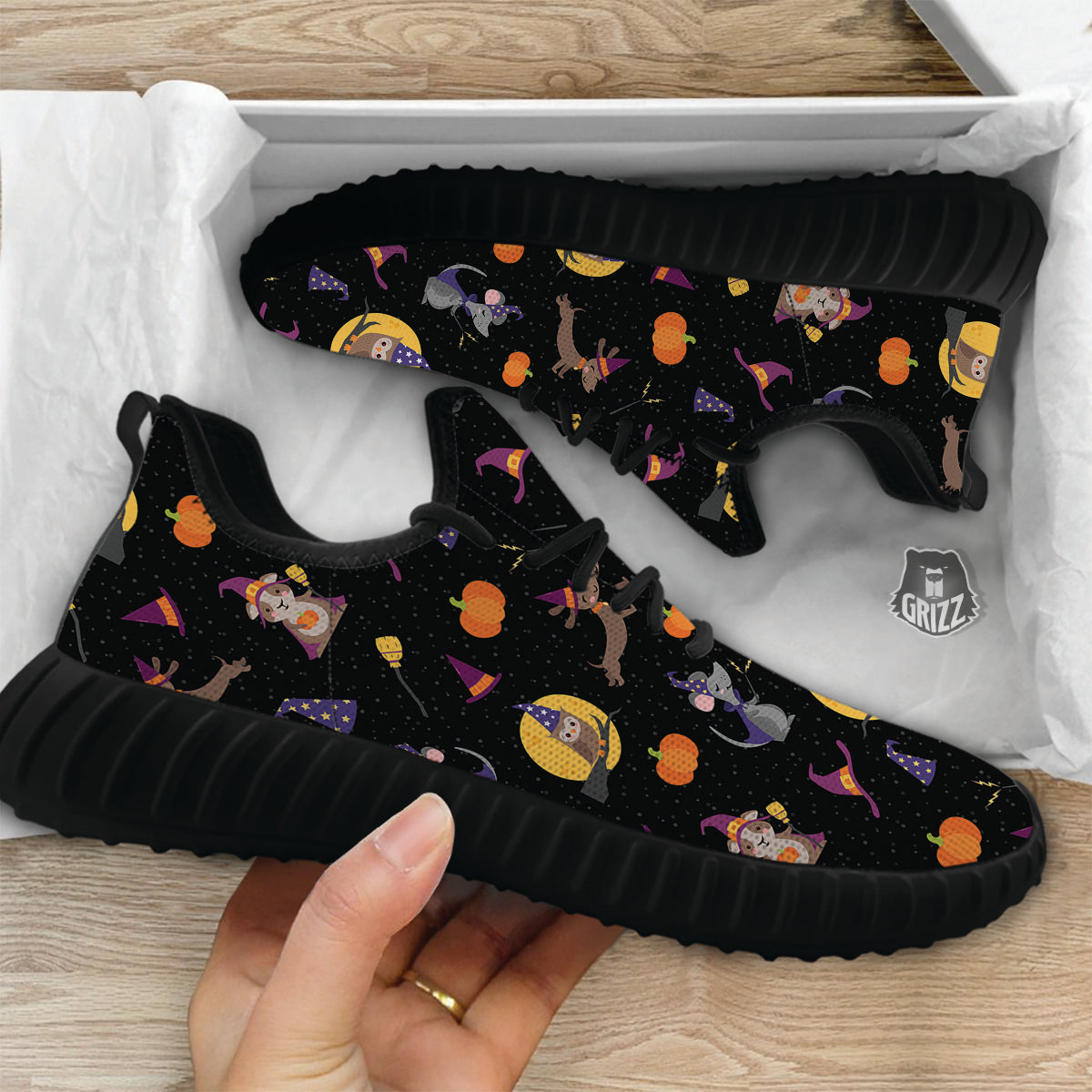 Wizard Animal Print Pattern Black Walking Shoes-grizzshop