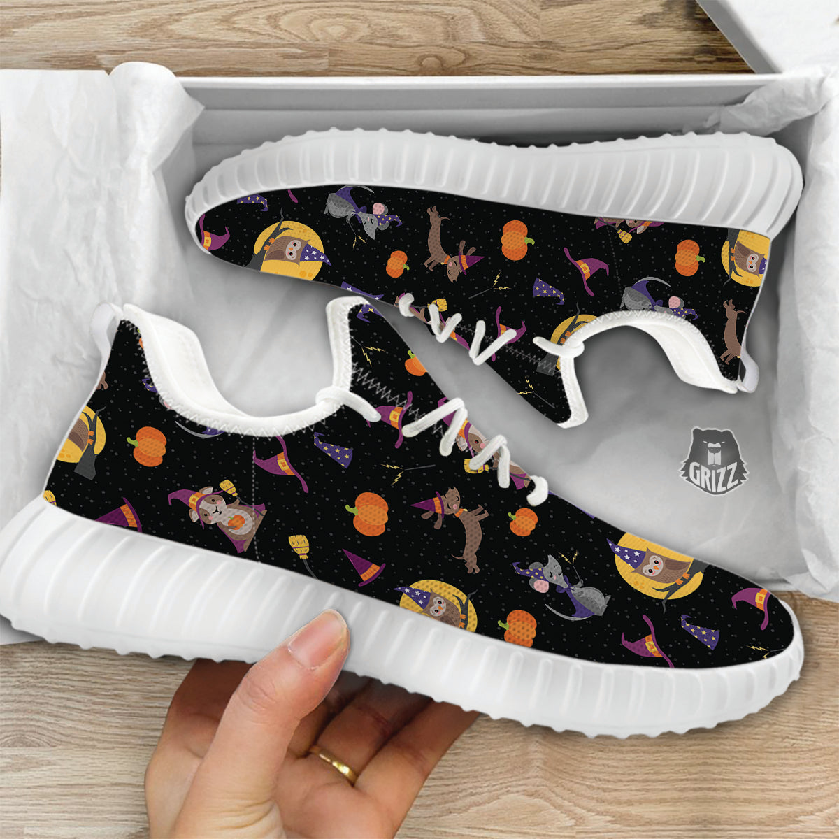 Wizard Animal Print Pattern White Walking Shoes-grizzshop