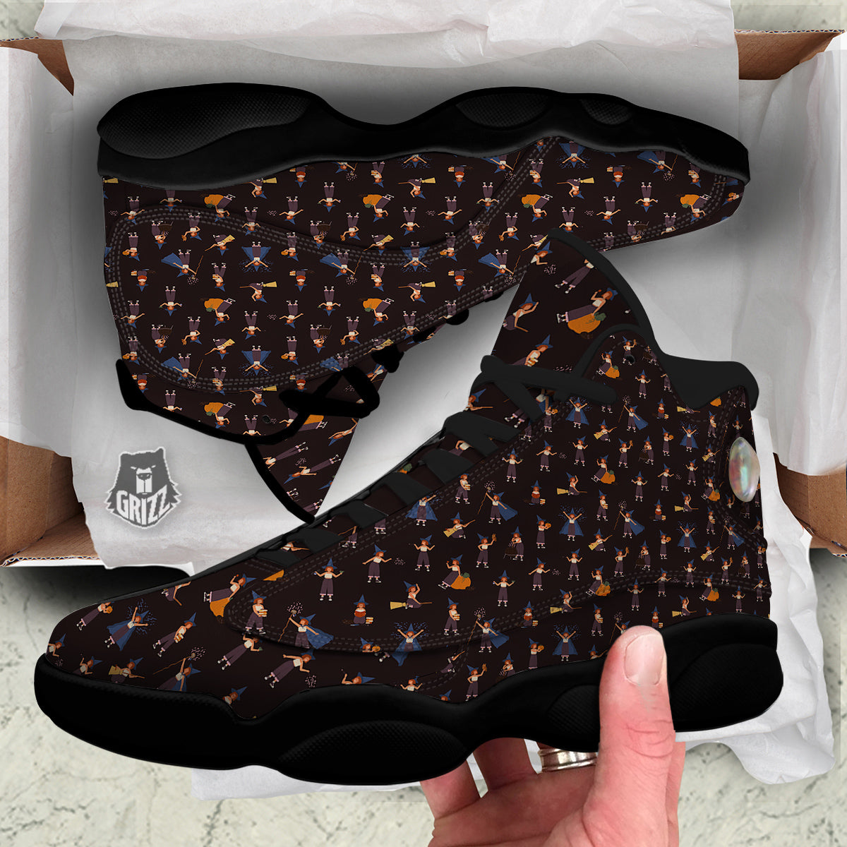 Wizard Cute Print Pattern Black Basketball Shoes-grizzshop