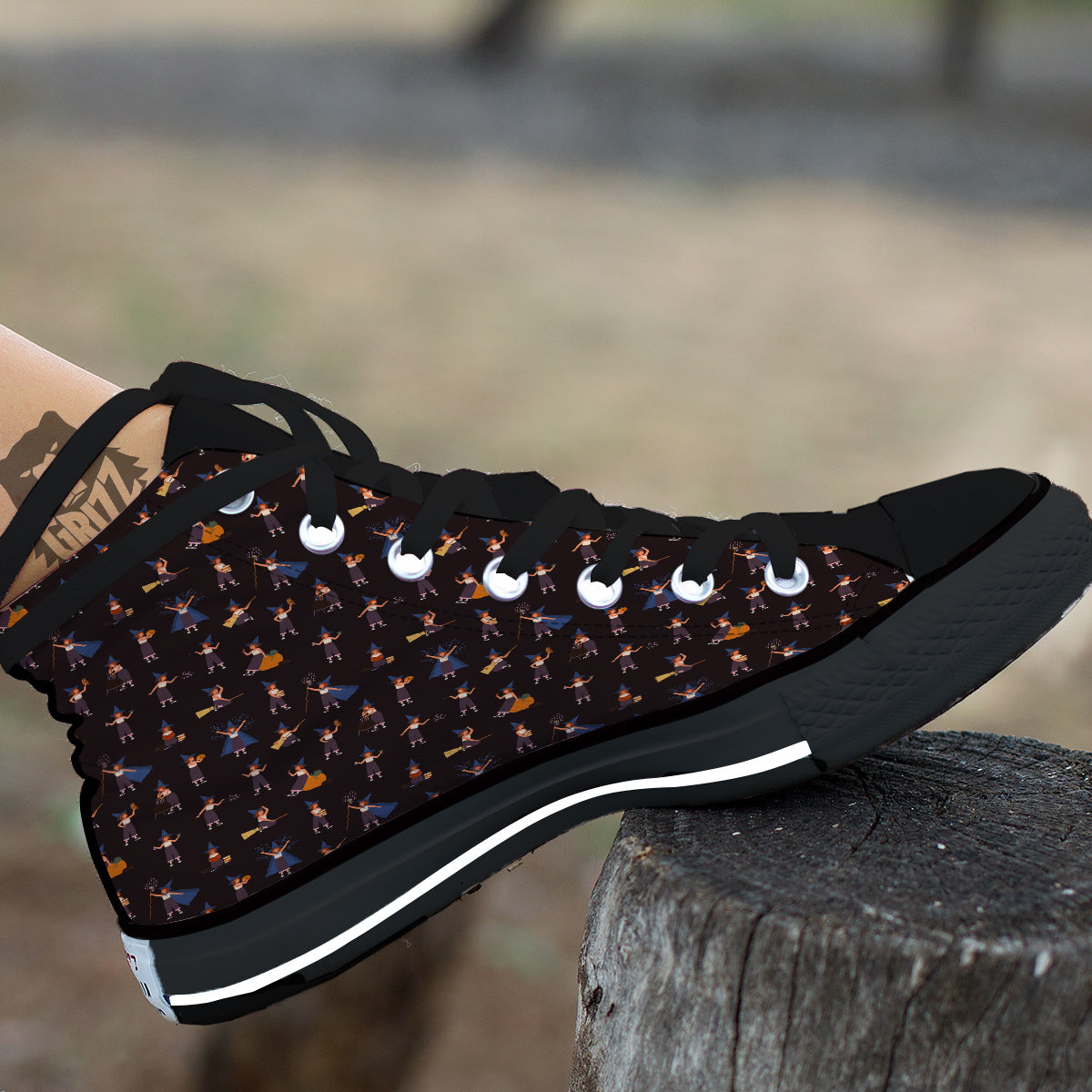 Wizard Cute Print Pattern Black High Top Shoes-grizzshop