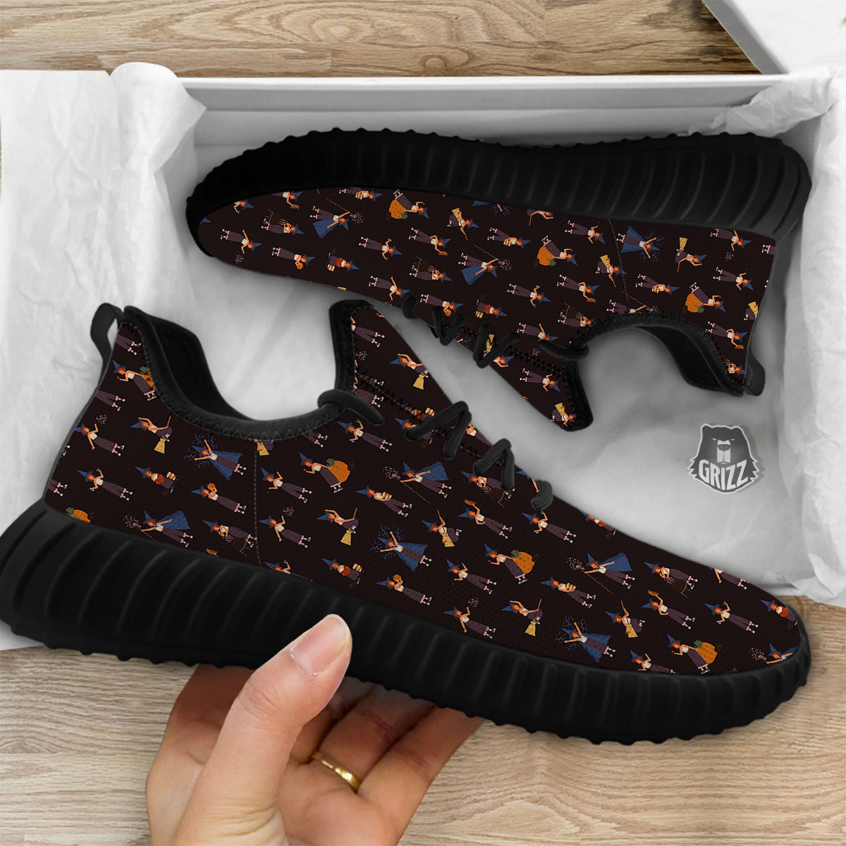 Wizard Cute Print Pattern Black Walking Shoes-grizzshop