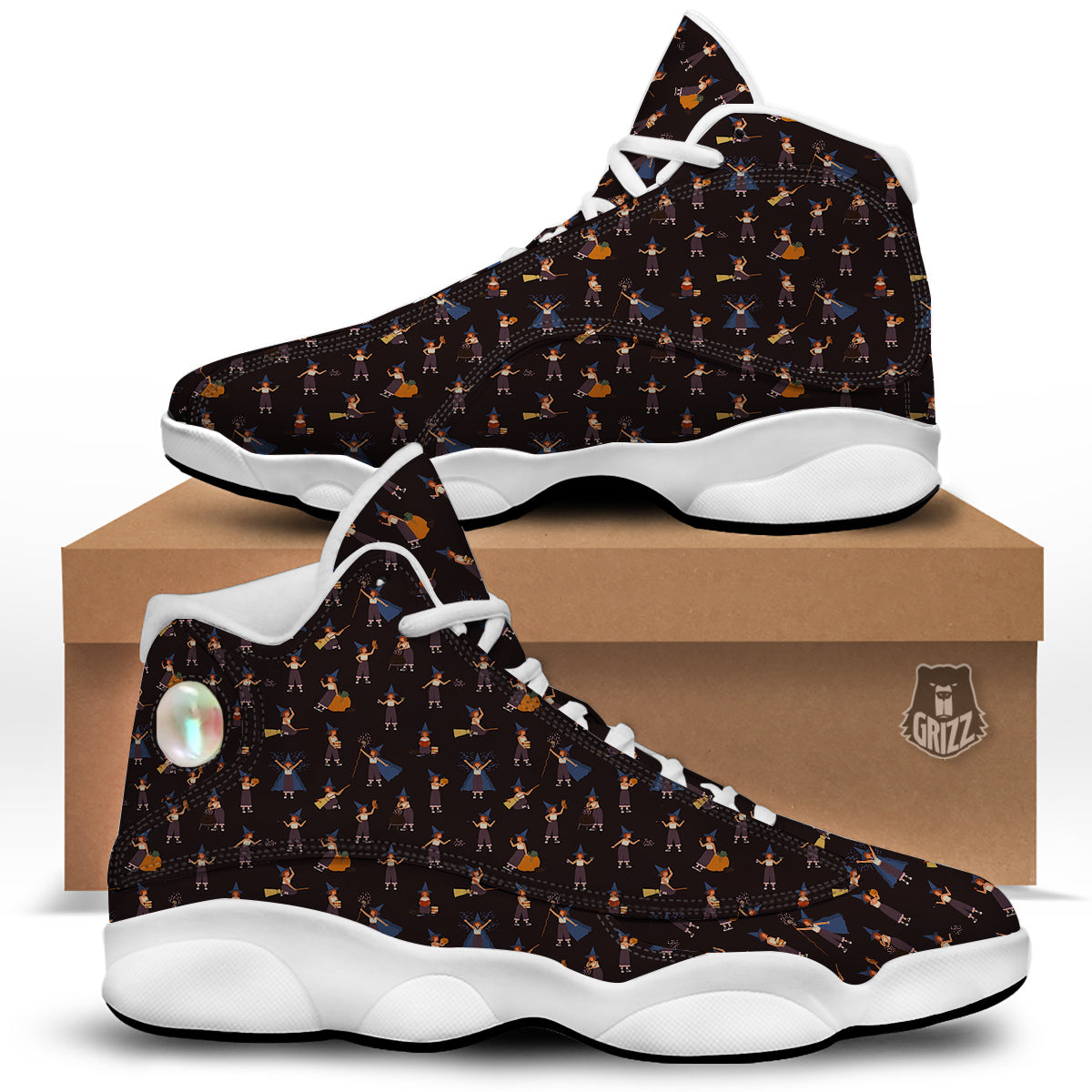 Wizard Cute Print Pattern White Basketball Shoes-grizzshop
