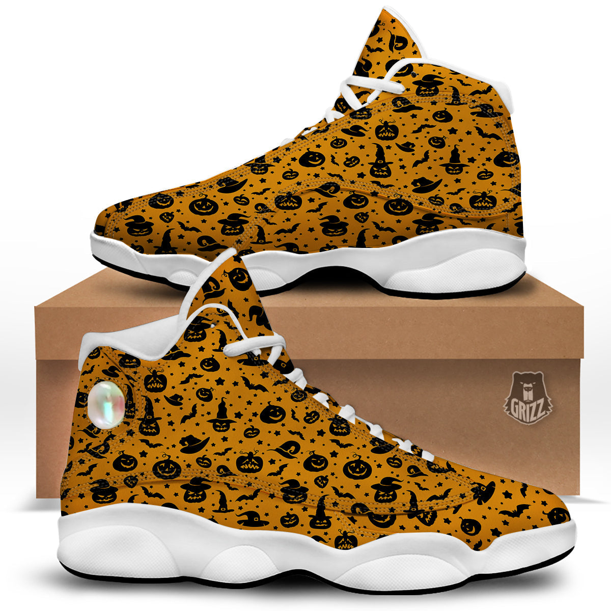 Wizard Halloween Print Pattern White Basketball Shoes-grizzshop