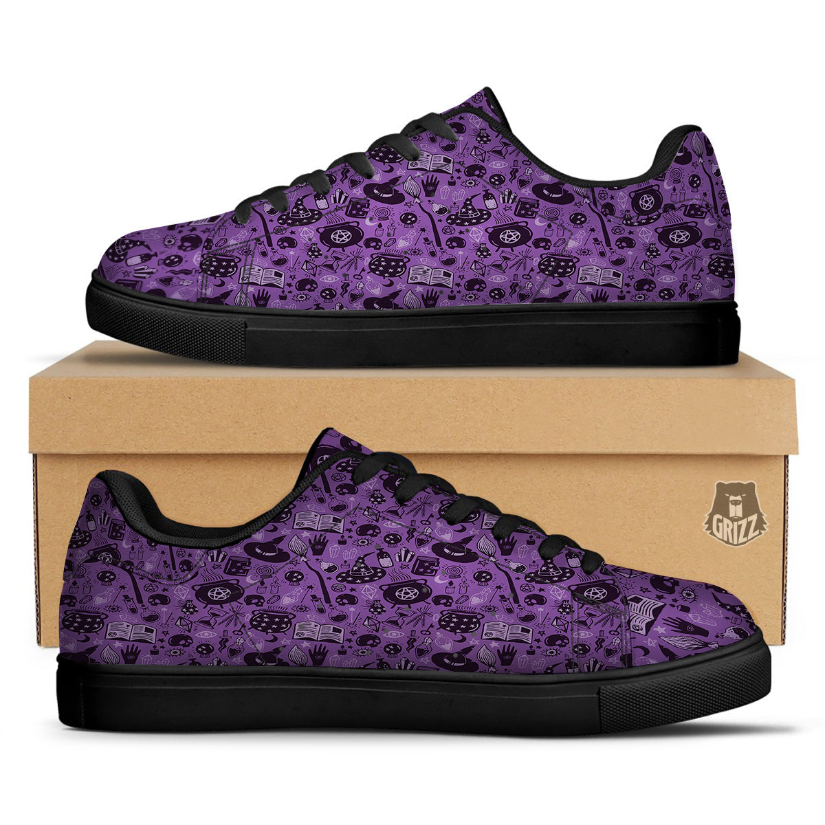 Wizard Magic Print Pattern Black Low Top Sneakers-grizzshop