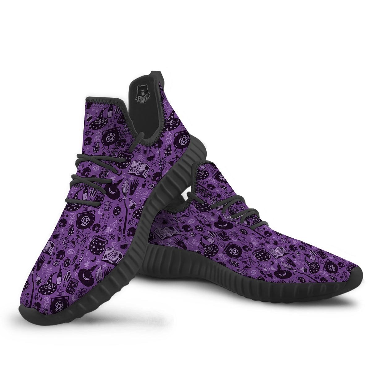 Wizard Magic Print Pattern Black Walking Shoes-grizzshop