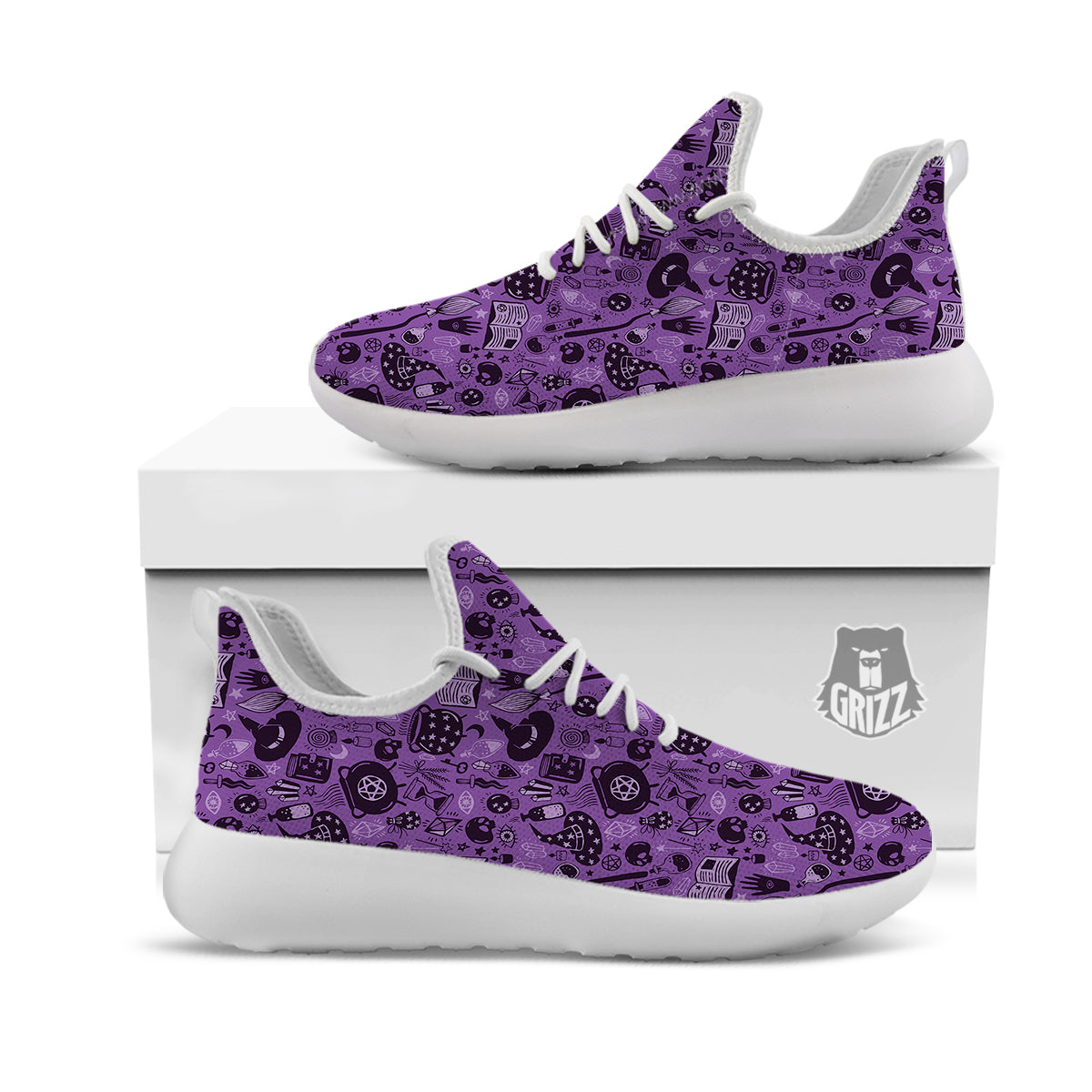 Wizard Magic Print Pattern White Athletic Shoes-grizzshop