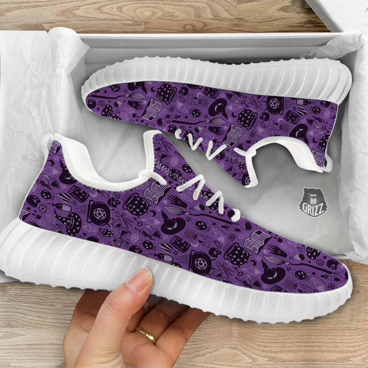 Wizard Magic Print Pattern White Walking Shoes-grizzshop