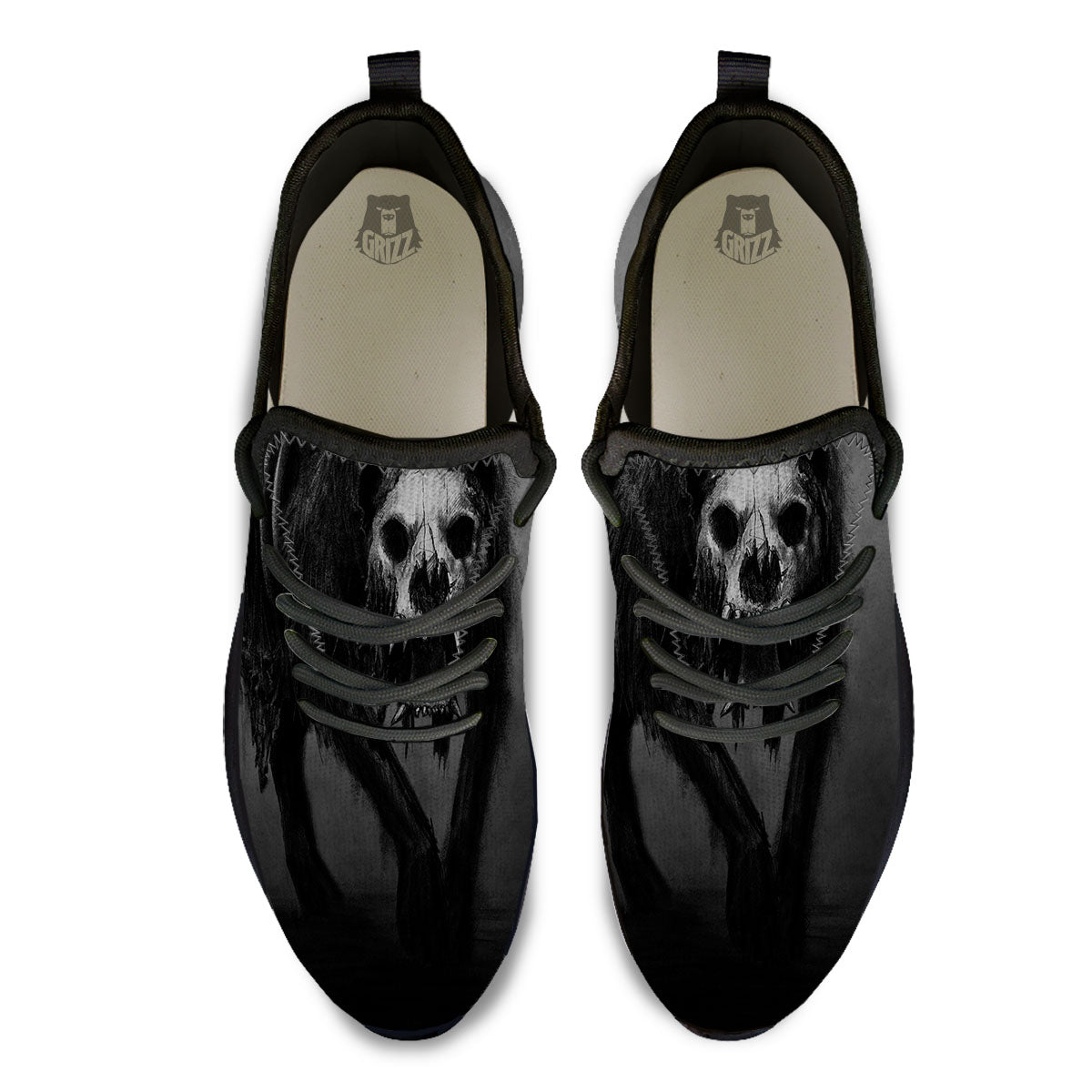 Wolf Black Demon Print Black Athletic Shoes-grizzshop
