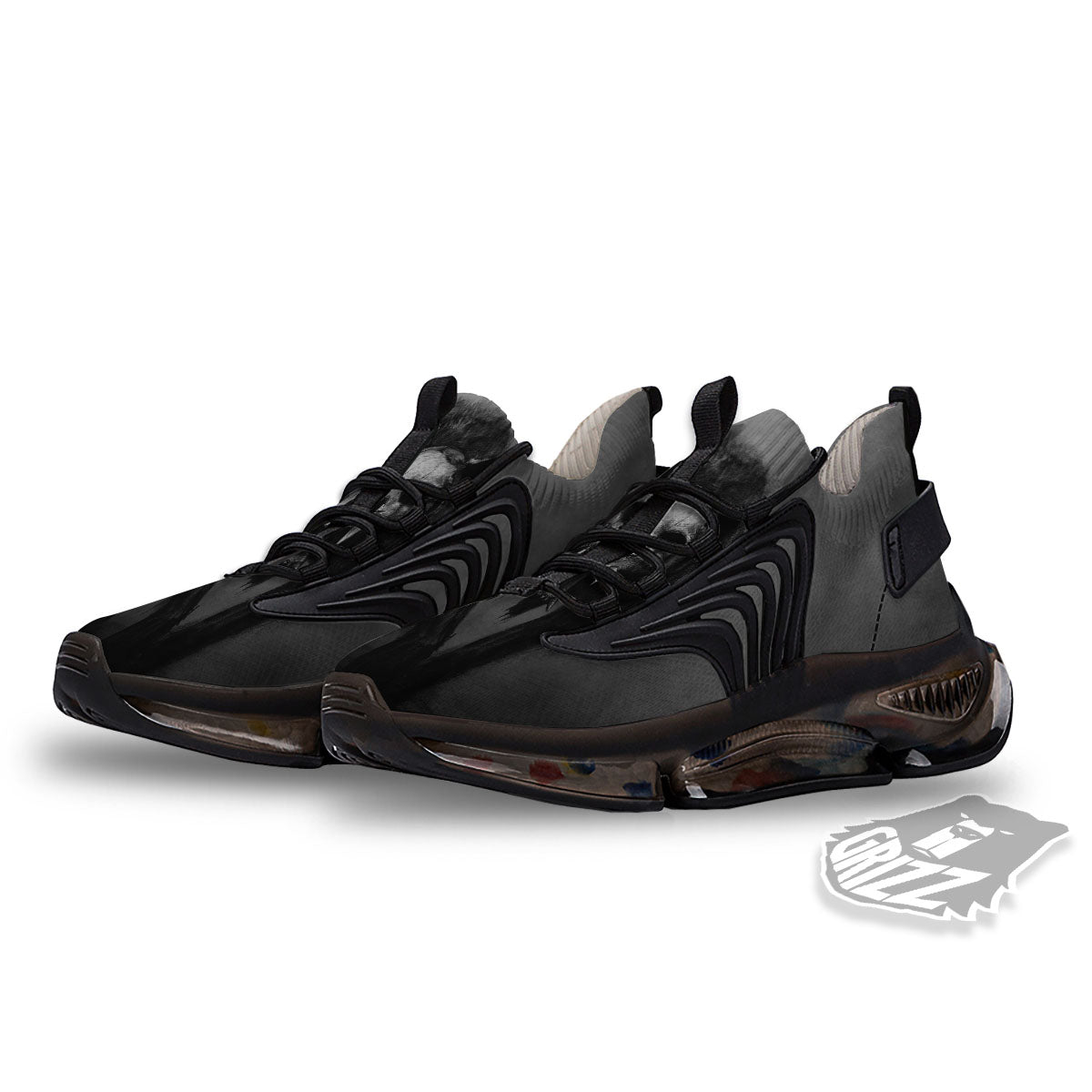 Wolf Black Demon Print Black Gym Shoes-grizzshop