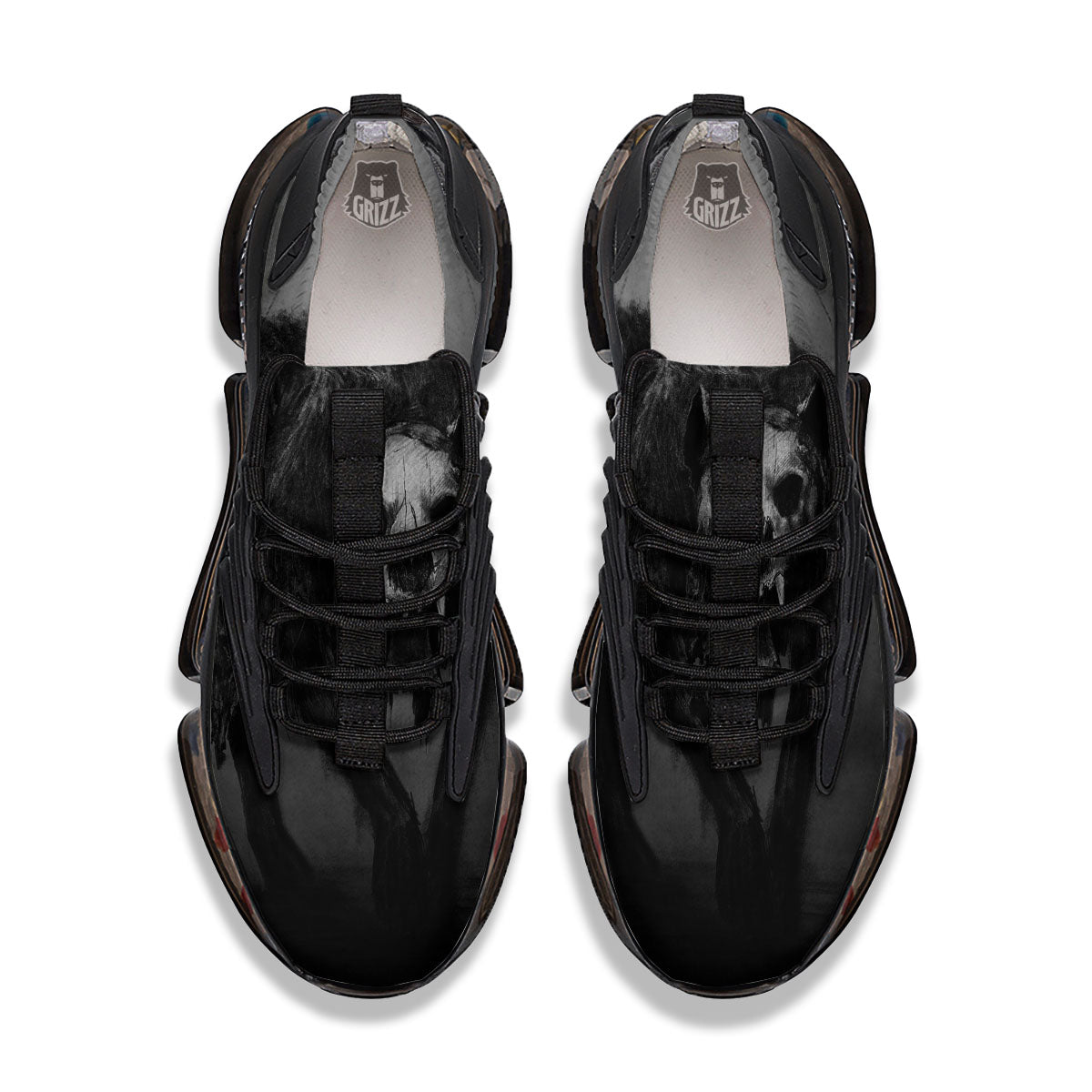 Wolf Black Demon Print Black Gym Shoes-grizzshop