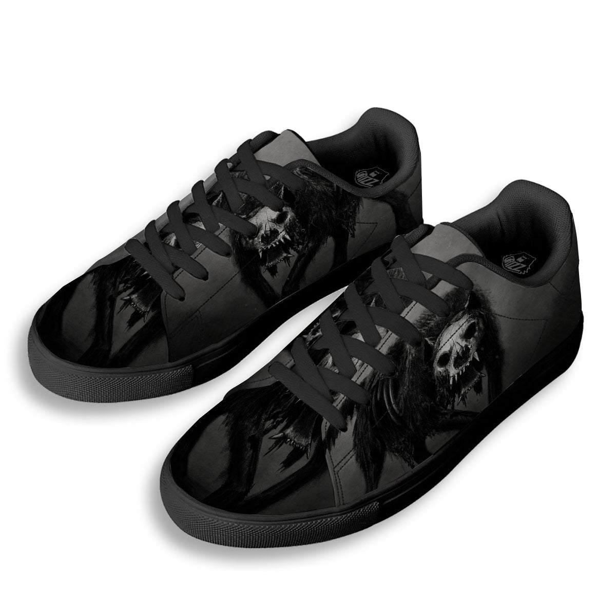Wolf Black Demon Print Black Low Top Sneakers-grizzshop