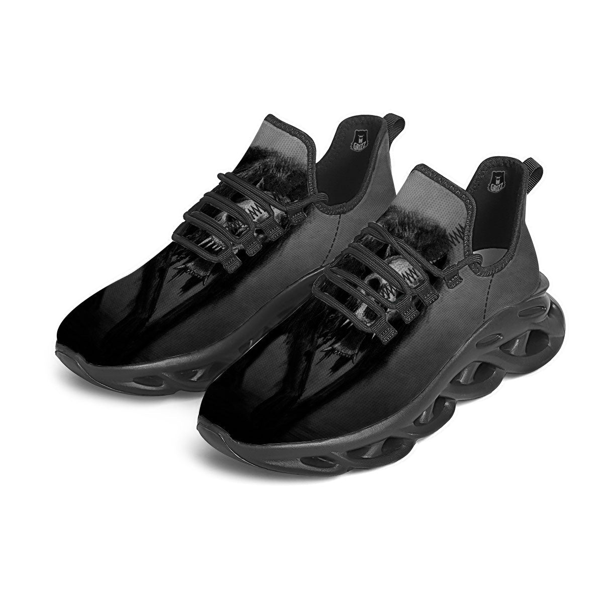 Wolf Black Demon Print Black Running Shoes-grizzshop