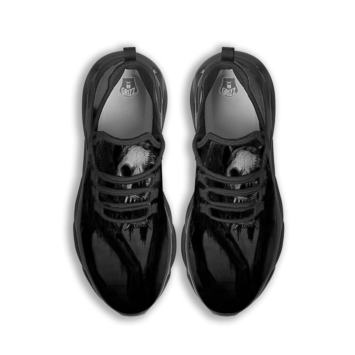 Wolf Black Demon Print Black Running Shoes-grizzshop