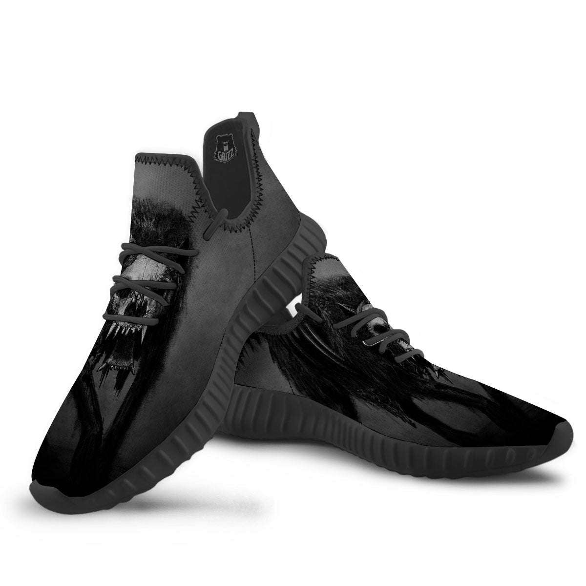 Wolf Black Demon Print Black Walking Shoes-grizzshop
