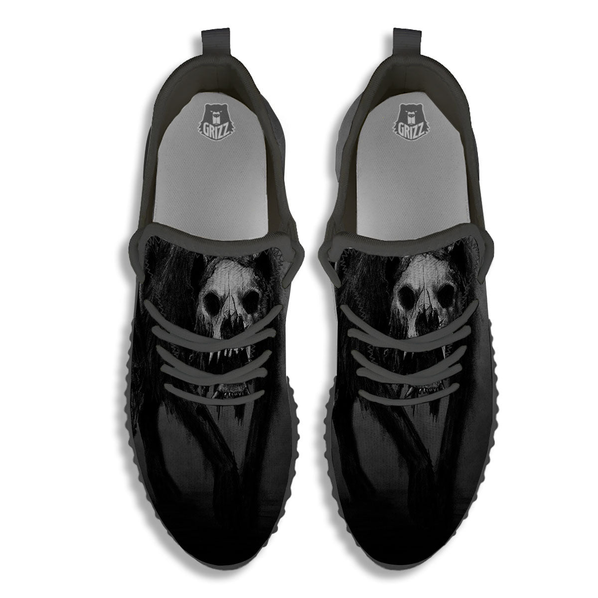 Wolf Black Demon Print Black Walking Shoes-grizzshop